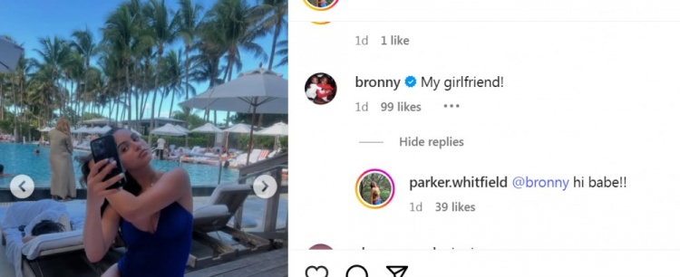 ❤️秀恩爱！布朗尼在社媒与女友😍互动 后者回复：我的宝贝