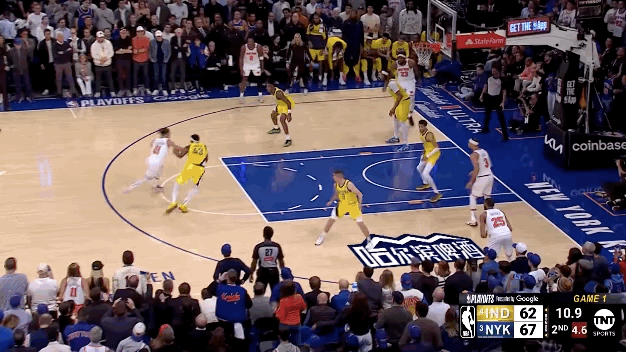 💥布伦森&amp;amp;唐斯半场合砍33分，尼克斯69-62领先步行者